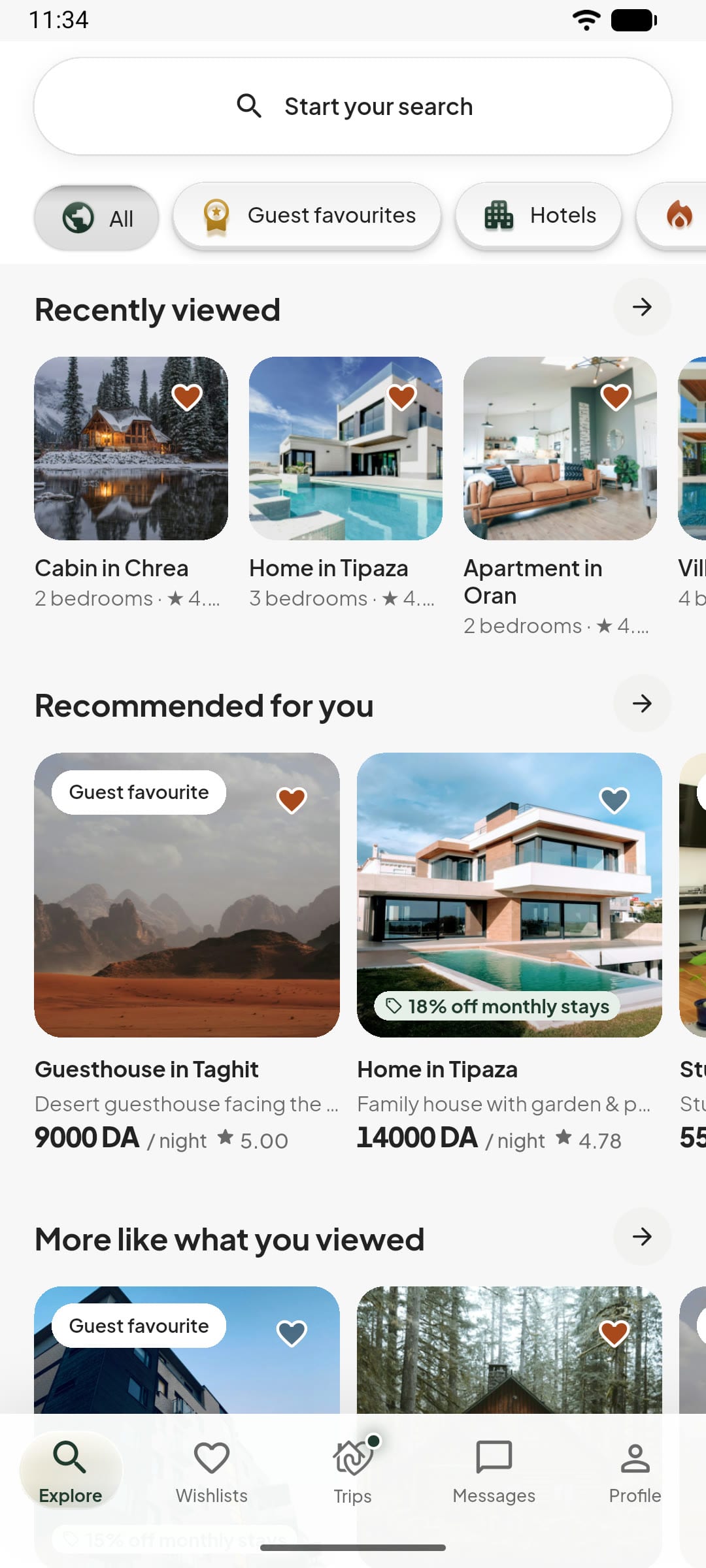 App: home and categories