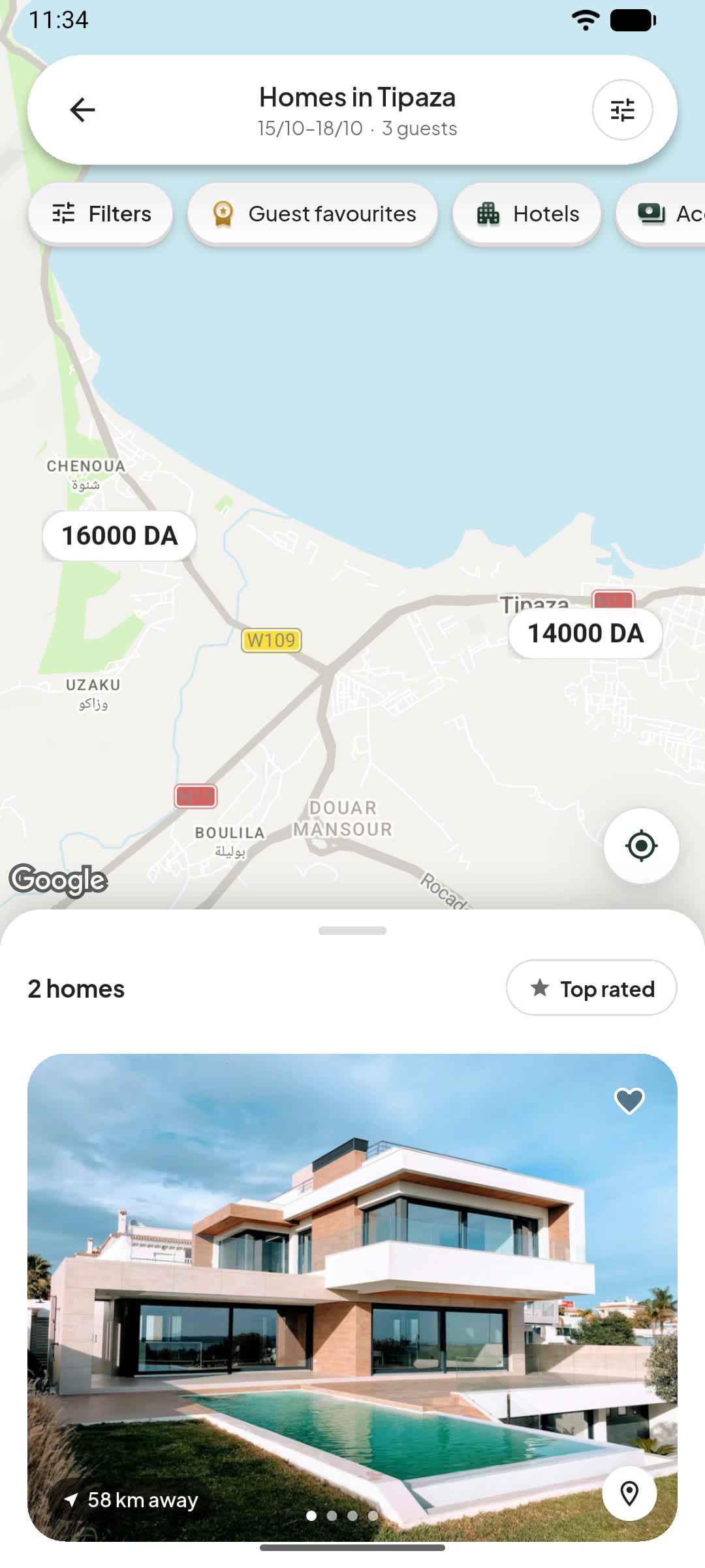 App: results on the map
