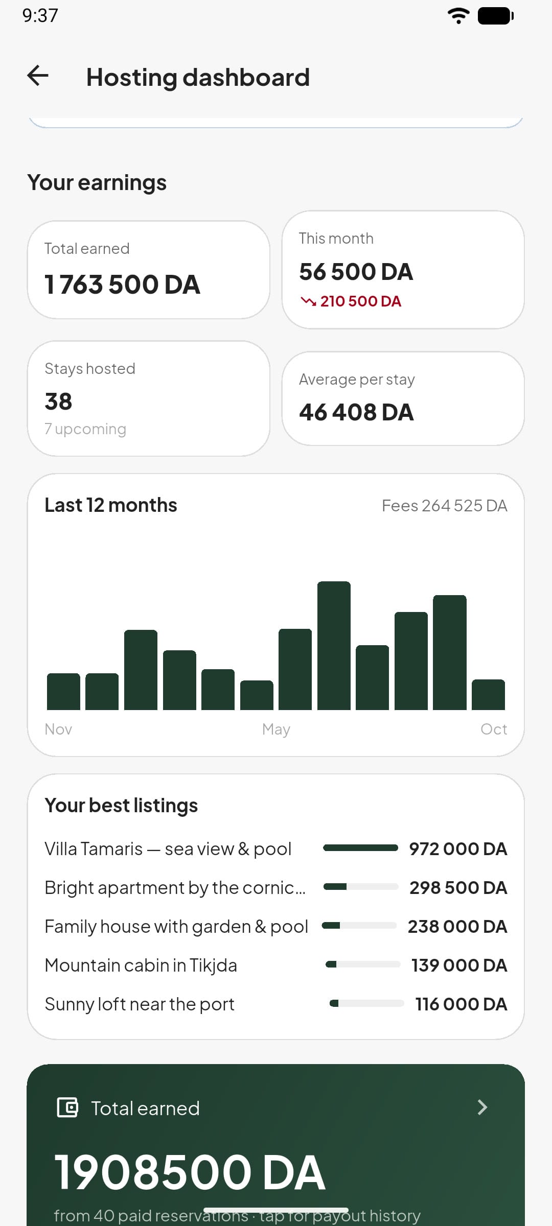 App: host earnings