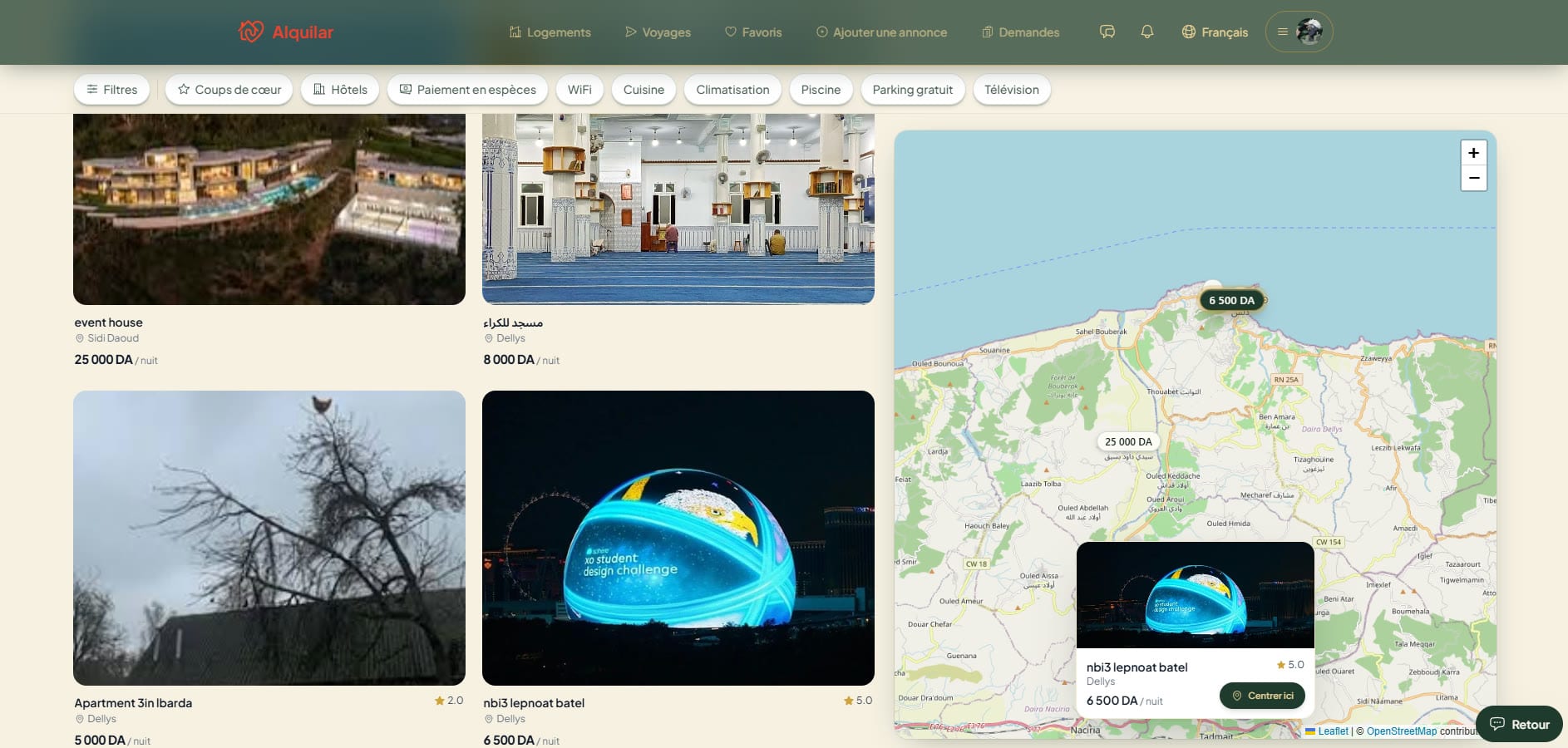 Map search across Algeria