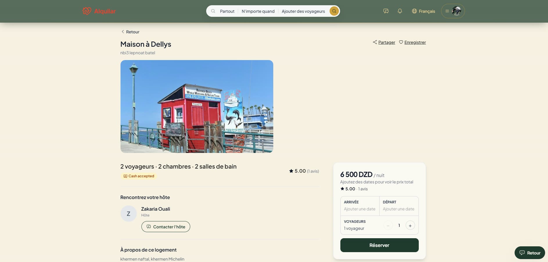 Listing page with the booking box